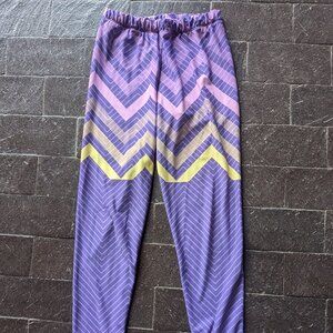 Lavender pink yellow purple polyester spandex leggings, women's medium